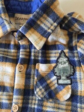 BearPaw Blue and Yellow Plaid Fleece Onsie 18 Months